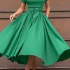 Dresses female | New Shirt Collar High Waist Belted Dress Green