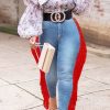 Bottoms female | Fashion High Rise Color Block Cropped Jeans