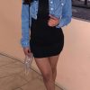 Tops & Outerwear female | Trendy Lapel Long Sleeve Single Breasted Short Denim Jacket Blue