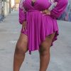 Dresses female | Irregular Temperament V Neck Plus Size Mini Dress Rose Red