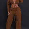 2-Pieces female | Fashion Backless Lace-Up Solid Color Long Sleeve Top Pocket Pant Suits