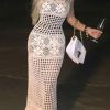 Dresses female | Knitted Crochet Cutout Beach Bikini Cover-Up Sleeveless Maxi Dress White