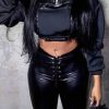 Tops & Outerwear female | Leather Stitching Fashion Casual Long-Sleeved Sweatshirt Black