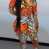 Jumpsuits & Rompers female | Fashion Casual Tiger Print V-Neck Jumpsuit Orange