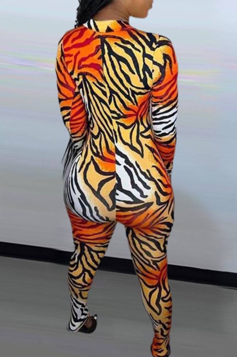 Jumpsuits & Rompers female | Fashion Casual Tiger Print V-Neck Jumpsuit Orange