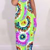 Dresses female | Chic Tie-Dye U Collar Sleeveless Pocket Dress