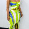 2-Pieces female | Printed Drawstring Bandeau Top & Slit Skirt Set Green