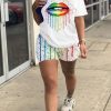 2-Pieces female | Rainbow Lip Printed Short Sleeve Two-Piece Set