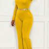 Jumpsuits & Rompers female | Solid V-Neck Long Sleeve Fla Casual Jumpsuit