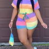 Jumpsuits & Rompers female | Colorblind Short Sleeve Drawstring Romper Multicolor