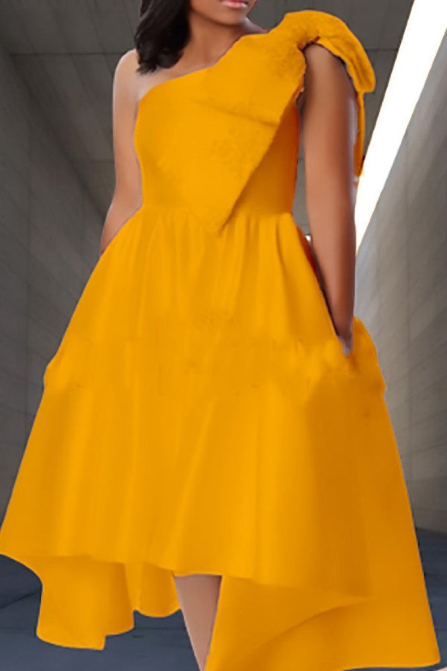 Dresses female | Asymmetrical One-Shoulder Bow Sleeveless Evening Dress