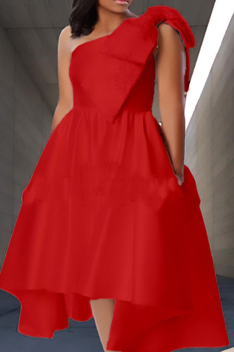 Dresses female | Asymmetrical One-Shoulder Bow Sleeveless Evening Dress