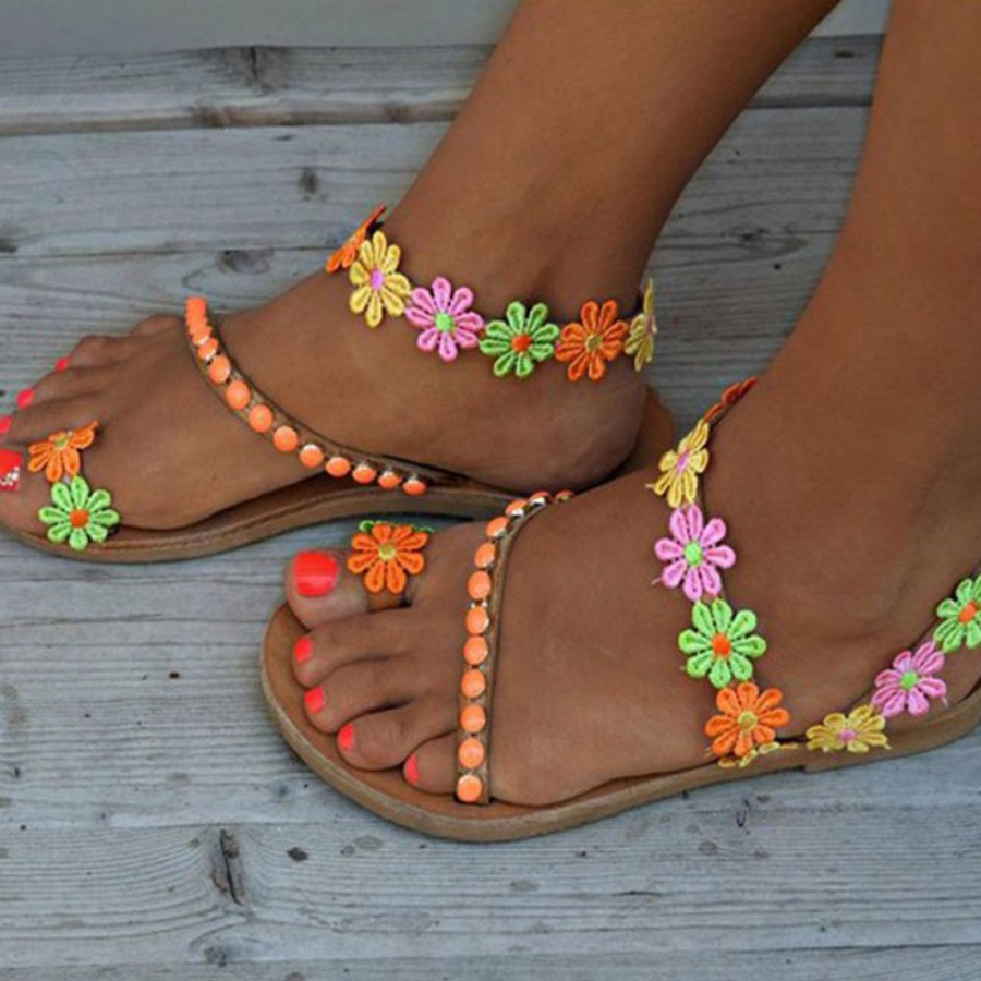 Accessories female | Colorful Flower Open-Toe Flat Casual Beach Sandals Multicolor