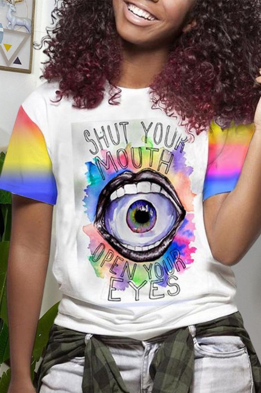 Tops & Outerwear female | Trendy Colorful Graffiti Print Short Sleeve T-Shirt Multicolor