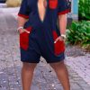 Jumpsuits & Rompers female | Plus Size Colorblock Zip Hooded Pocketed Romper