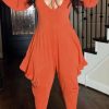 Jumpsuits & Rompers female | Chic Solid Color Long Sleeve V-Neck Harem Jumpsuit