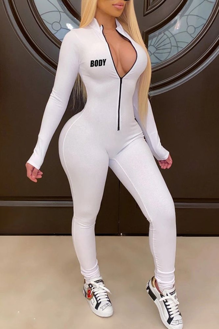 Jumpsuits & Rompers female | New High Neck Slim Fit Fitness Jumpsuit White