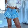 Bottoms female | Fashion All-Match Frayed Fringed Denim Shorts