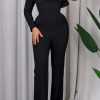 Jumpsuits & Rompers female | Elegant Plus Size Mesh Stitching Ruffle Long Sleeve Jumpsuits Black