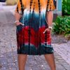 Dresses female | V-Neck Tie Dye Pocket Midi Dress