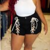 Bottoms female | Fashion Plus Size High Waist Eyelet Lace Up Denim Shorts Black