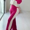 2-Pieces female | Comfortable Contrast Color Patchwork Short Top Straight-Leg Pant Suits