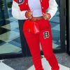 2-Pieces female | Letter Print Color Matching Baseball Uniform Casual Pants Two-Piece Sports Suit