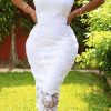 Dresses female | Plus Size Sexy Lace Sleeveless Split Midi Dress White