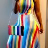 Dresses female | Rainbow Contrast Striped Flare Vest Maxi Dress