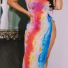 Dresses female | Retro Wind Color Round Neck Cheongsam Hollow Lace-Up Dress Multicolor