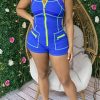 Jumpsuits & Rompers female | Patchwork Zipper Up Pocket Casual Romper