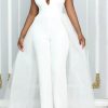 Jumpsuits & Rompers female | Elegant V-Neck Sleeveless Mesh Stitching Solid Color Jumpsuits