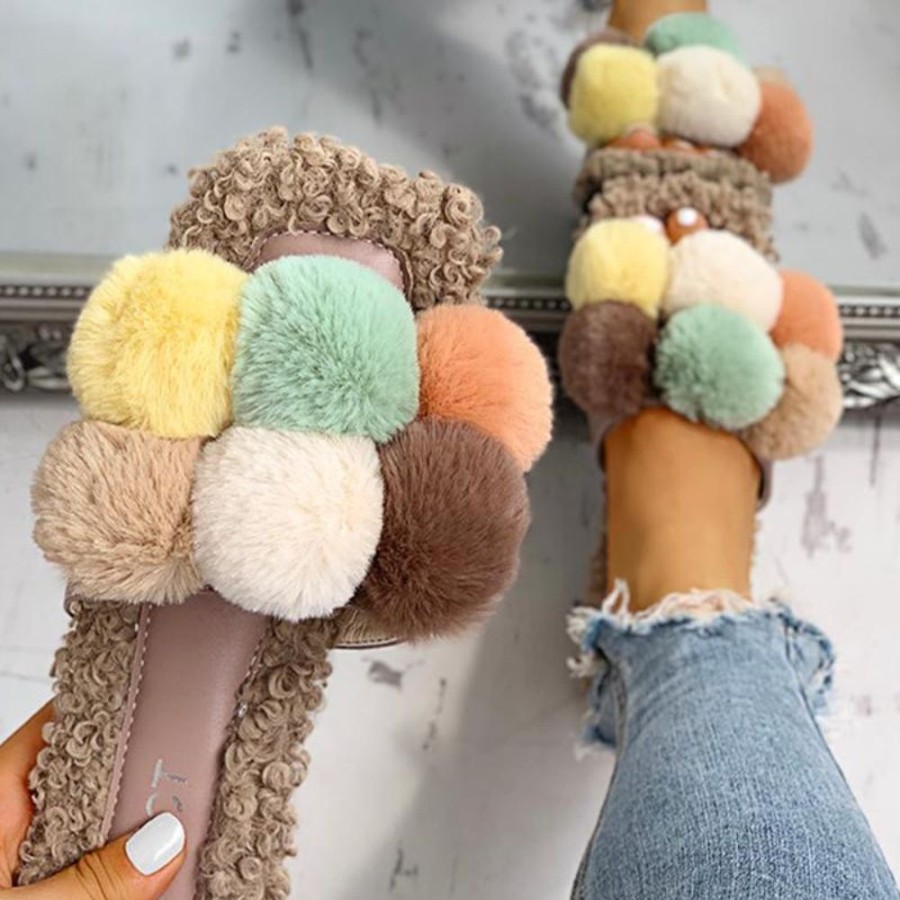 Accessories female | Fluffy Furball Peep Toe Slipper