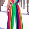 Jumpsuits & Rompers female | Colorful Gradient Striped V-Neck Sleeveless Wide-Leg Jumpsuit Multicolor