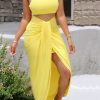 2-Pieces female | Casual Solid Color Vest & Twist Front Long Skirt Set