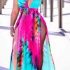 Dresses female | Sexy Deep V-Neck Printed Side Slit Maxi Dress Green