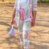 2-Pieces female | Fashion Fugui Printed V-Neck Jacket Two-Piece Set Pink