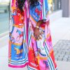 Tops & Outerwear female | Fashion Print Batwing Sleeve Loose Collarless Robe Rose Red