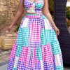 2-Pieces female | Multi Plaid Cropped Top & Maxi Skirt Set Multicolor