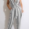 Jumpsuits & Rompers female | F Ion Stripe Print Belt Jumpsuit