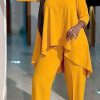 2-Pieces female | Stylish Solid Color Large Size Long Sleeve Suit Yellow