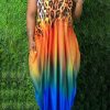 Dresses female | Plus Size Gradient Leopard V-Neck Sleeveless Pocket Dress