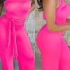 Jumpsuits & Rompers female | Chic Strapless Tie Waist Wide Leg Cotton Jumpsuit