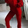 2-Pieces female | Casual Ruching Long Sleeve Solid Color Hoodie Sport Pant Suits