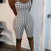 Jumpsuits & Rompers female | U Collar Plaid Spaghetti Straps Romper