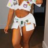 2-Pieces female | Casual Printed Short Sleeve Shirt Shorts Two-Piece Set