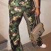 Bottoms female | High Waist Camo Patched Flared Pants Green