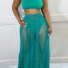 2-Pieces female | Sexy Hollow Tube Top Solid Color Mesh Perspective Long Skirt Suit