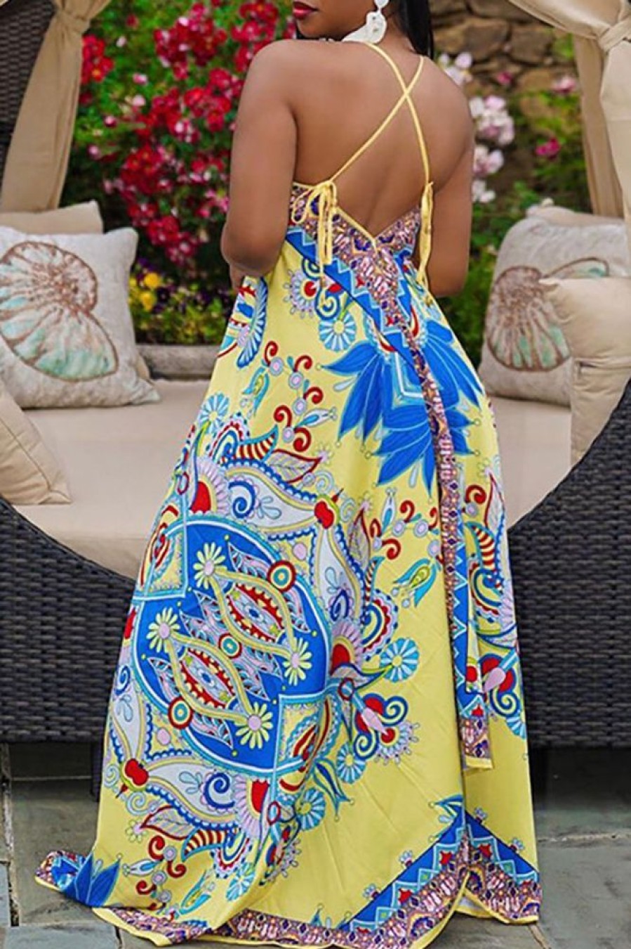 Jumpsuits & Rompers female | Plus Size Fashion Print Halter Backless Loose Jumpsuit