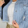 Tops & Outerwear female | Fashion Denim Chains Long Sleeve Lapel Single Breasted Short Jacket